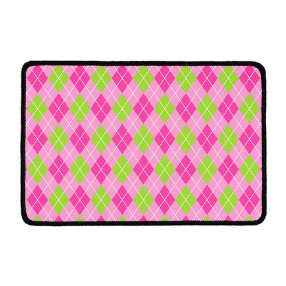 Pink And Green Argyle Pattern Print Kitchen Mat