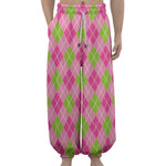 Pink And Green Argyle Pattern Print Lantern Pants