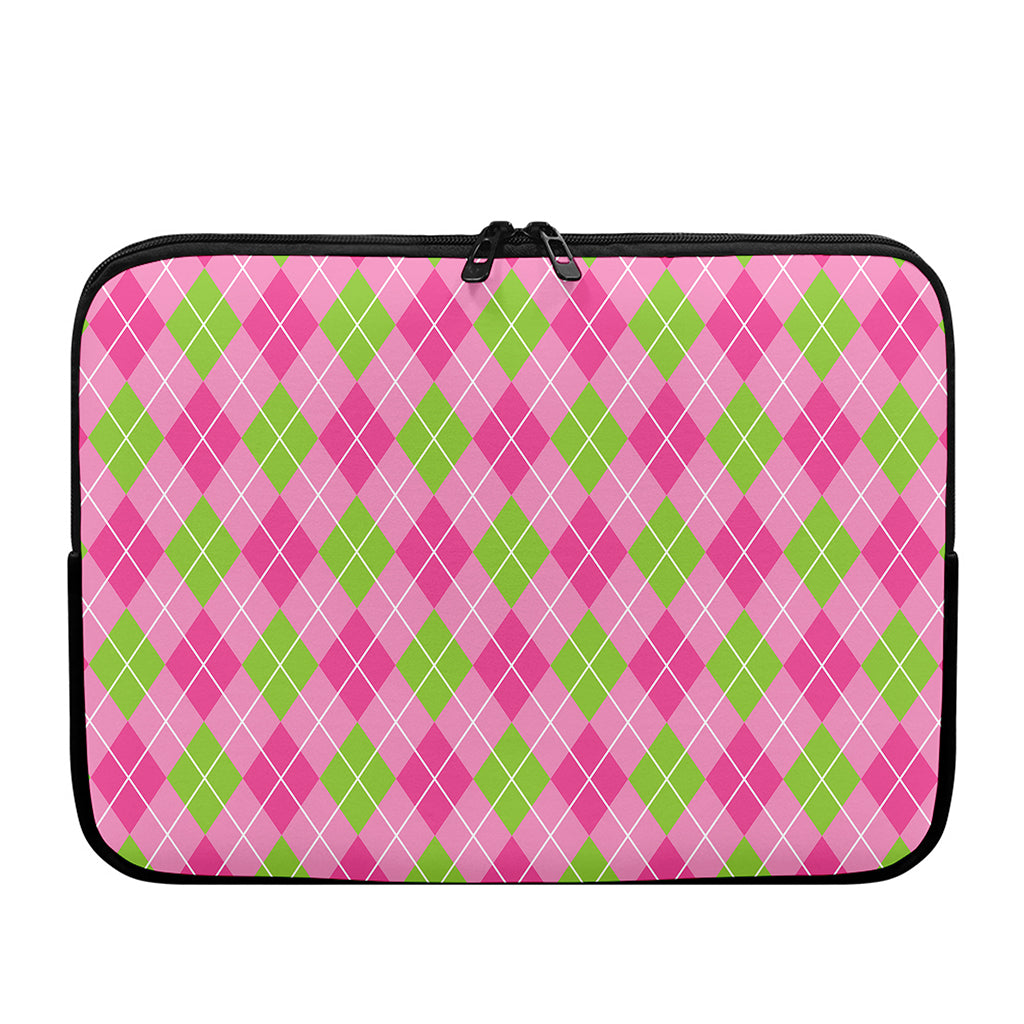 Pink And Green Argyle Pattern Print Laptop Sleeve