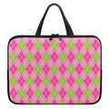 Pink And Green Argyle Pattern Print Laptop Sleeve With Handle
