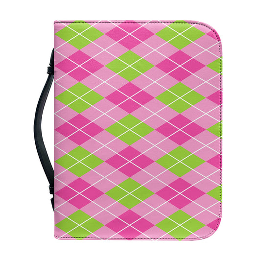 Pink And Green Argyle Pattern Print Leather Bible Cover