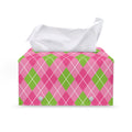 Pink And Green Argyle Pattern Print Leather Tissue Box Cover