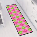 Pink And Green Argyle Pattern Print Long Kitchen Mat