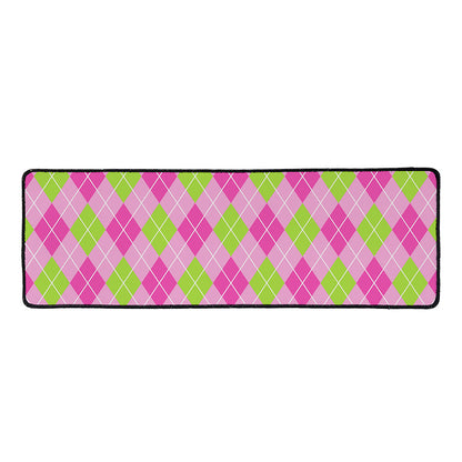 Pink And Green Argyle Pattern Print Long Kitchen Mat