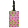 Pink And Green Argyle Pattern Print Luggage Tag