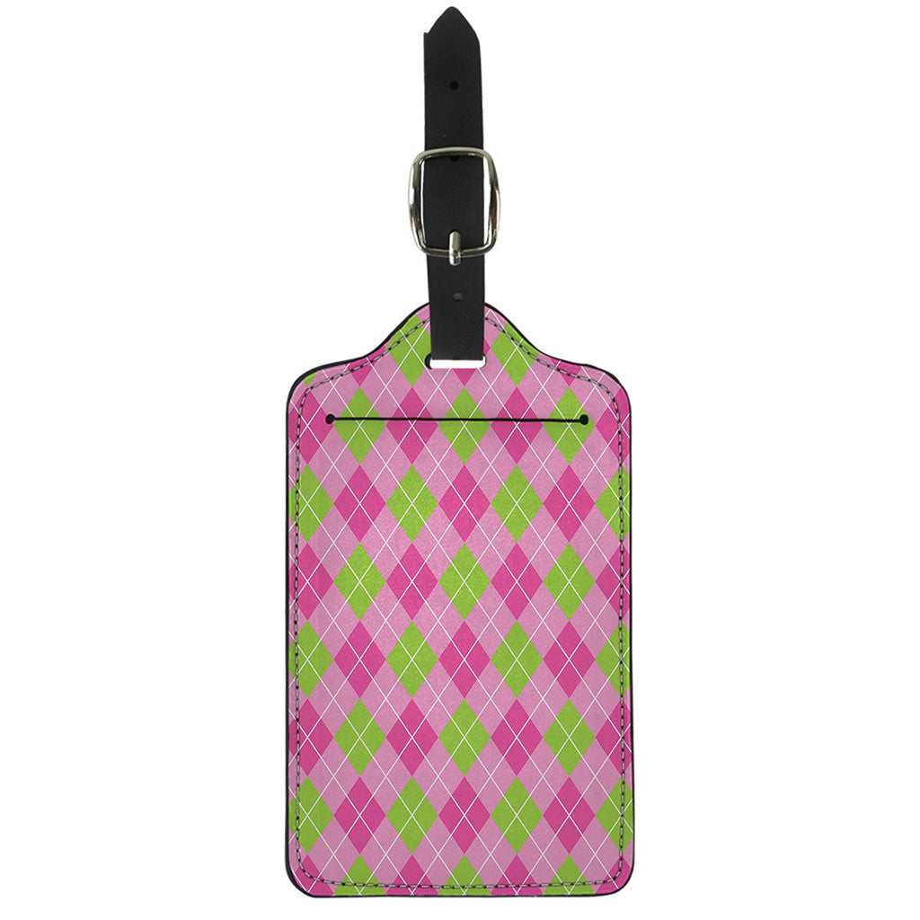 Pink And Green Argyle Pattern Print Luggage Tag