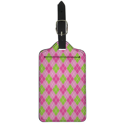 Pink And Green Argyle Pattern Print Luggage Tag