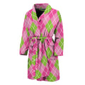 Pink And Green Argyle Pattern Print Men's Bathrobe