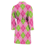 Pink And Green Argyle Pattern Print Men's Bathrobe
