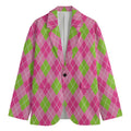 Pink And Green Argyle Pattern Print Men's Blazer