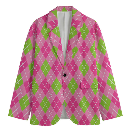 Pink And Green Argyle Pattern Print Men's Blazer