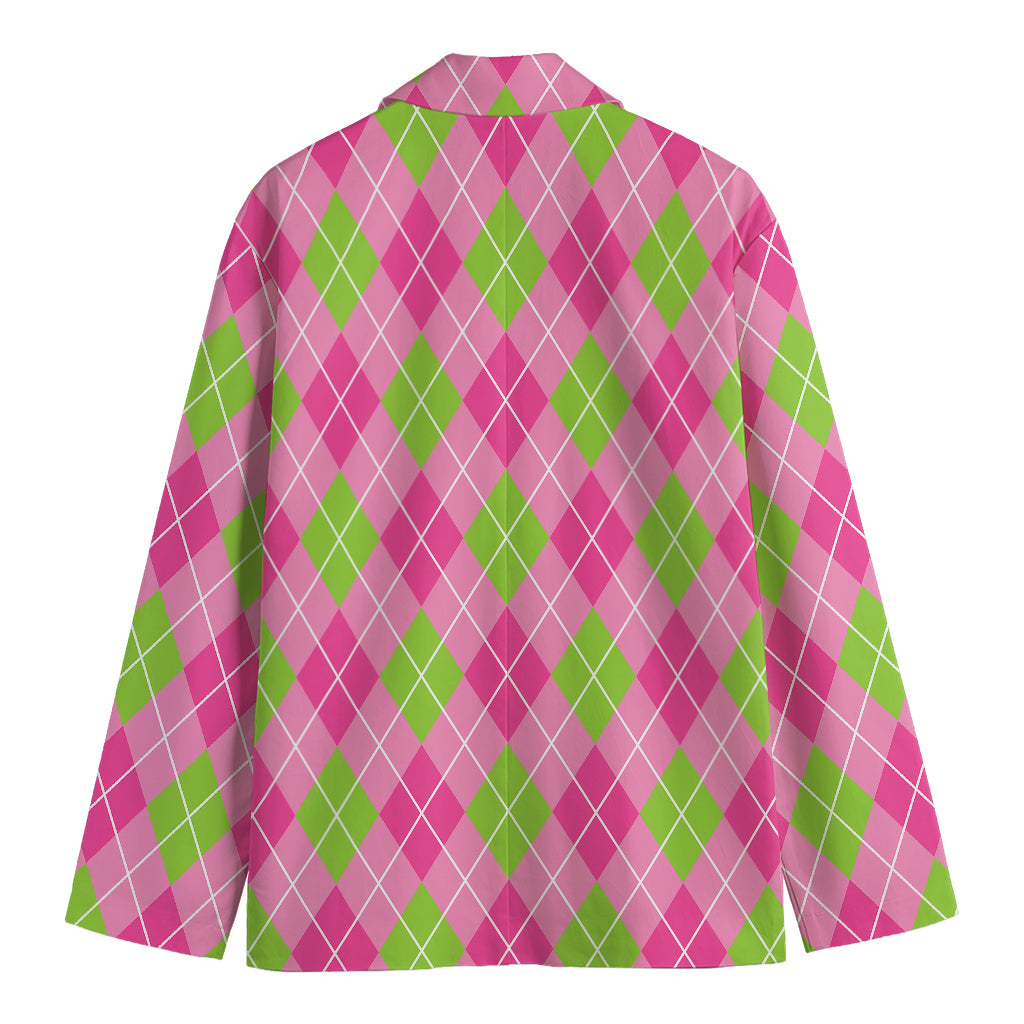 Pink And Green Argyle Pattern Print Men's Blazer