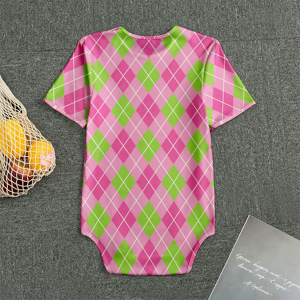 Pink And Green Argyle Pattern Print Men's Bodysuit