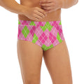 Pink And Green Argyle Pattern Print Men's Briefs