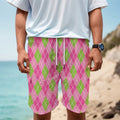 Pink And Green Argyle Pattern Print Men's Cargo Shorts