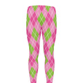 Pink And Green Argyle Pattern Print Men's Leggings