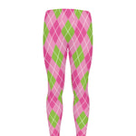 Pink And Green Argyle Pattern Print Men's leggings