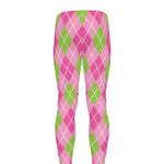 Pink And Green Argyle Pattern Print Men's leggings
