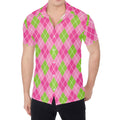 Pink And Green Argyle Pattern Print Men's Shirt