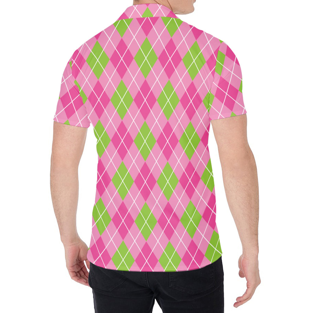 Pink And Green Argyle Pattern Print Men's Shirt
