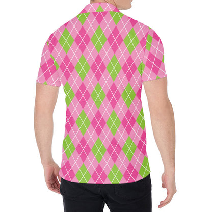 Pink And Green Argyle Pattern Print Men's Shirt