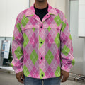 Pink And Green Argyle Pattern Print Men's Shirt Jacket