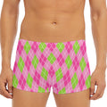 Pink And Green Argyle Pattern Print Men's Short Boxer Briefs