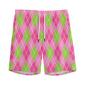 Pink And Green Argyle Pattern Print Men's Athletic Shorts