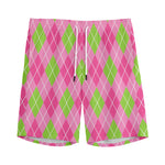 Pink And Green Argyle Pattern Print Men's Sports Shorts