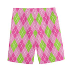 Pink And Green Argyle Pattern Print Men's Sports Shorts