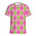 Pink And Green Argyle Pattern Print Men's Athletic T-Shirt
