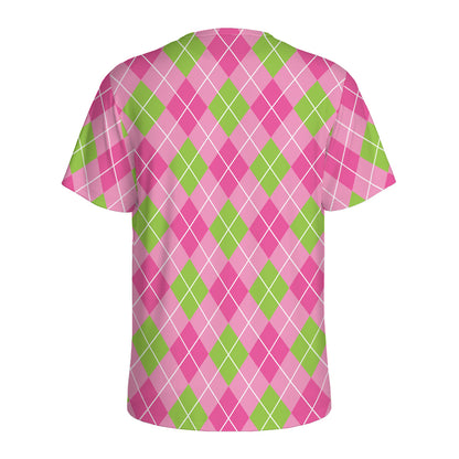 Pink And Green Argyle Pattern Print Men's Sports T-Shirt