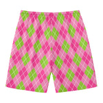 Pink And Green Argyle Pattern Print Men's Swim Trunks