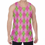 Pink And Green Argyle Pattern Print Men's Velvet Tank Top