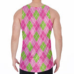 Pink And Green Argyle Pattern Print Men's Velvet Tank Top