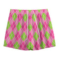 Pink And Green Argyle Pattern Print Mesh Shorts