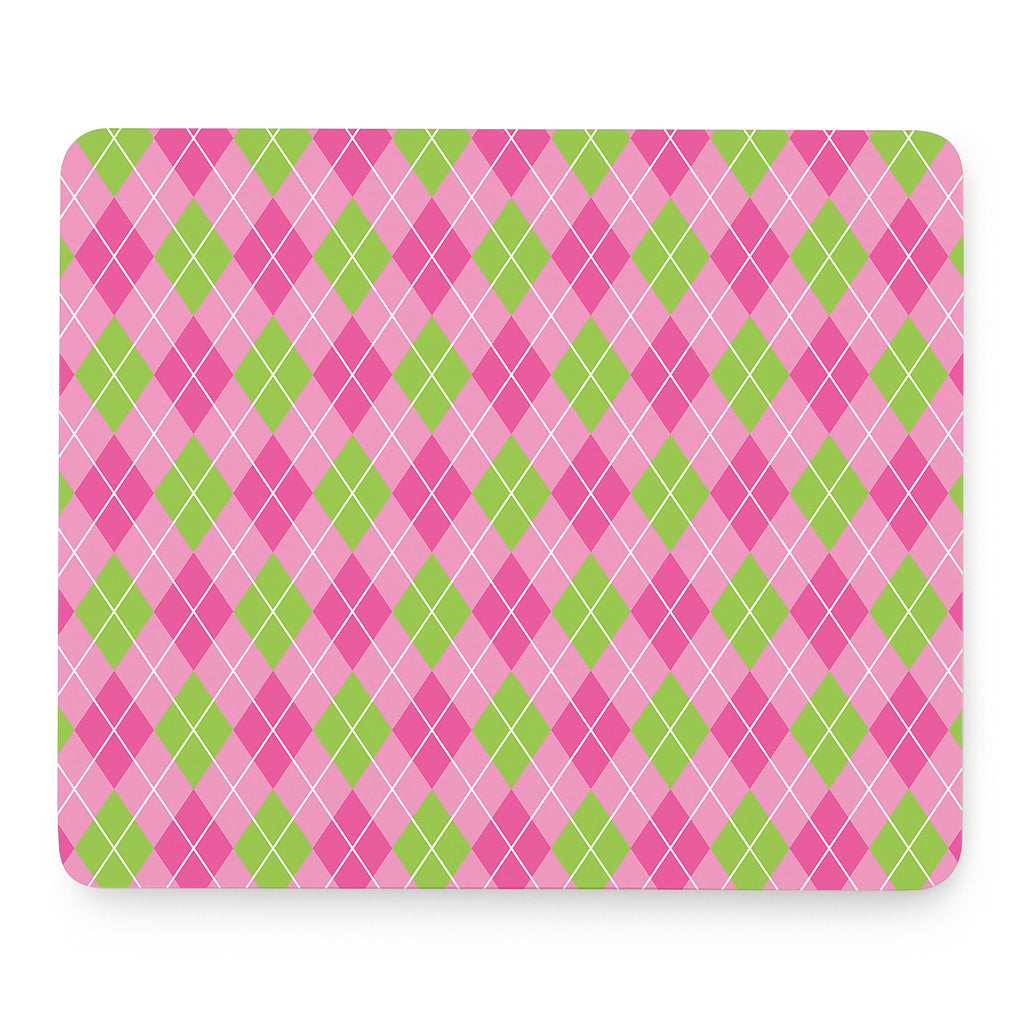 Pink And Green Argyle Pattern Print Mouse Pad