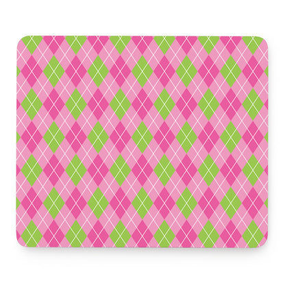 Pink And Green Argyle Pattern Print Mouse Pad
