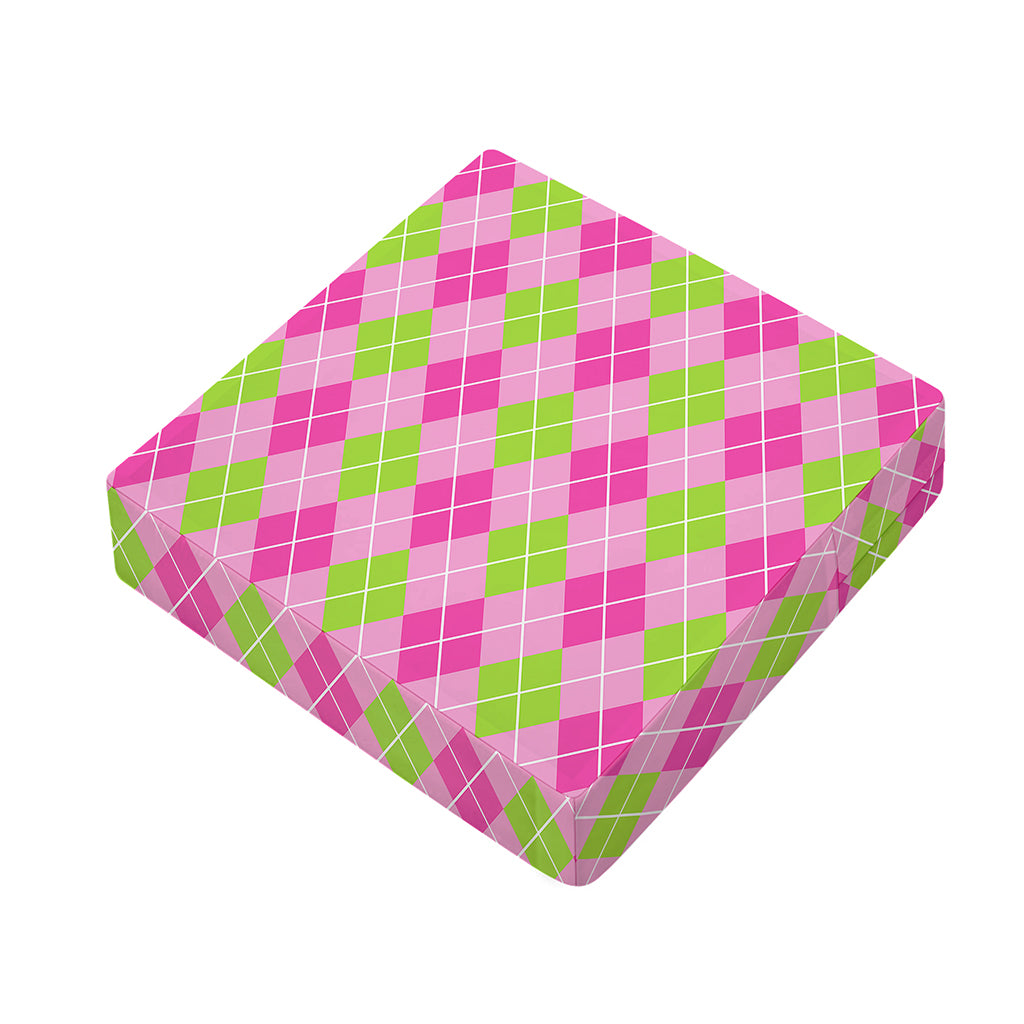 Pink And Green Argyle Pattern Print Outdoor Seat Cushion Cover