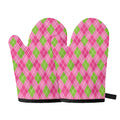 Pink And Green Argyle Pattern Print Oven Mitts