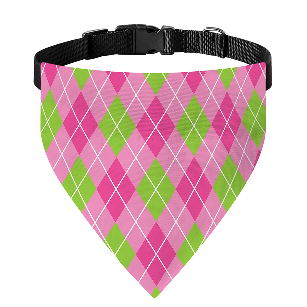 Pink And Green Argyle Pattern Print Over The Collar Dog Bandana