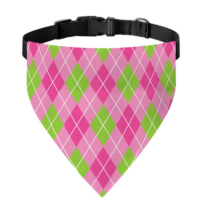 Pink And Green Argyle Pattern Print Over The Collar Dog Bandana