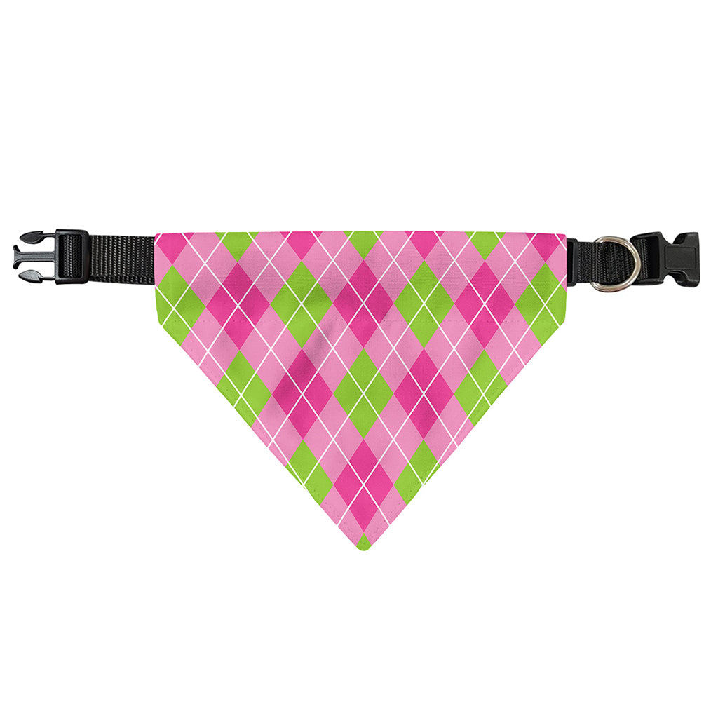Pink And Green Argyle Pattern Print Over The Collar Dog Bandana