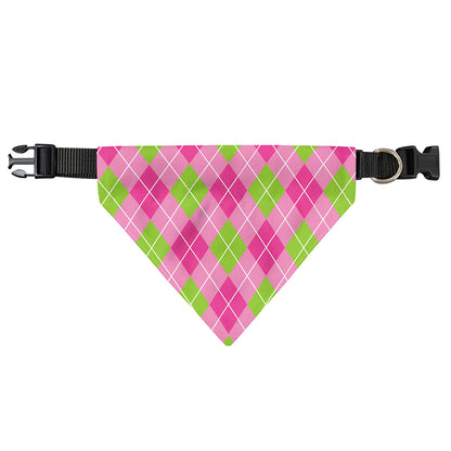Pink And Green Argyle Pattern Print Over The Collar Dog Bandana