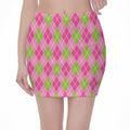 Pink And Green Argyle Pattern Print Pencil Mini Skirt
