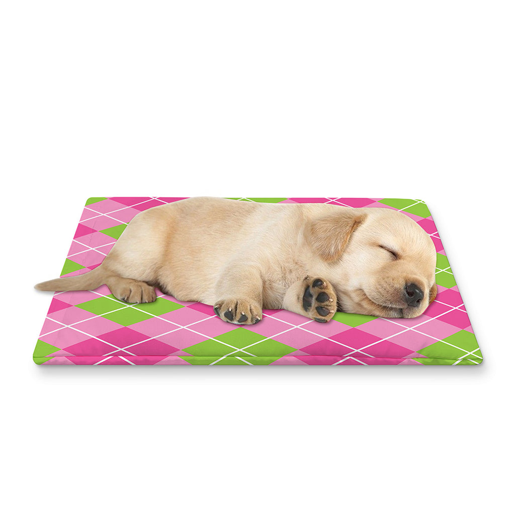 Pink And Green Argyle Pattern Print Pet Cooling Mat Cover