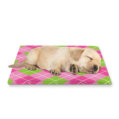 Pink And Green Argyle Pattern Print Pet Cooling Mat Cover