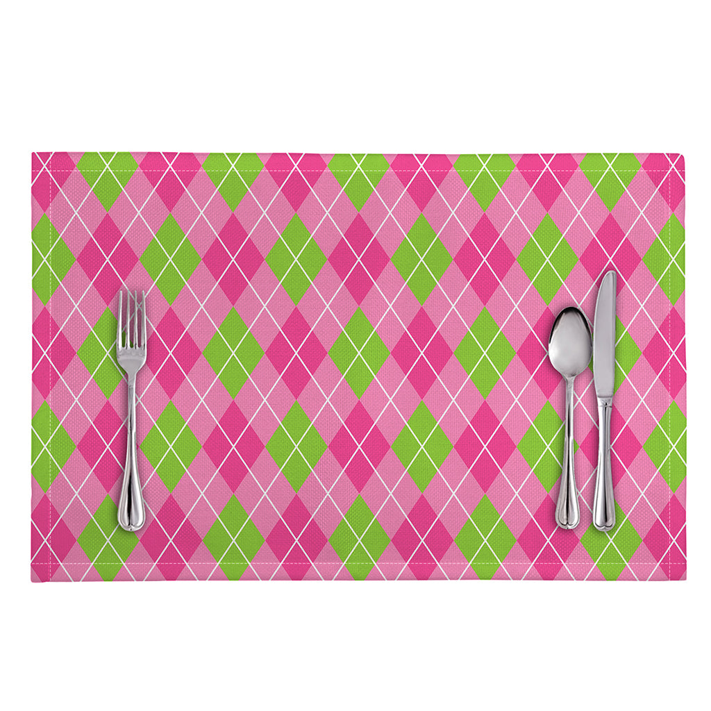 Pink And Green Argyle Pattern Print Placemat