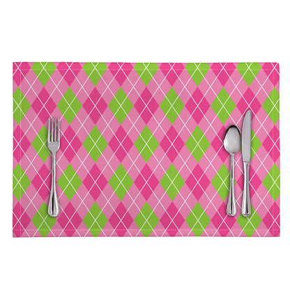 Pink And Green Argyle Pattern Print Placemat