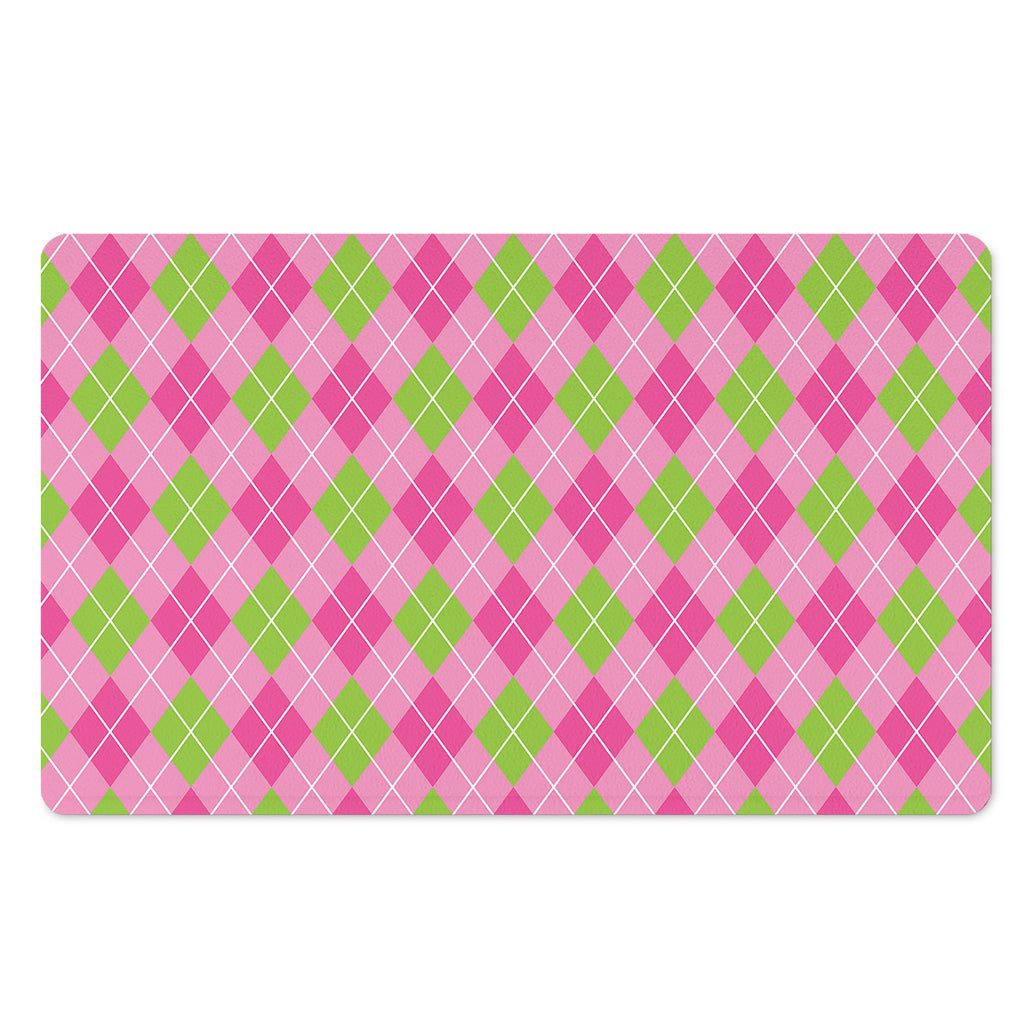 Pink And Green Argyle Pattern Print Polyester Doormat